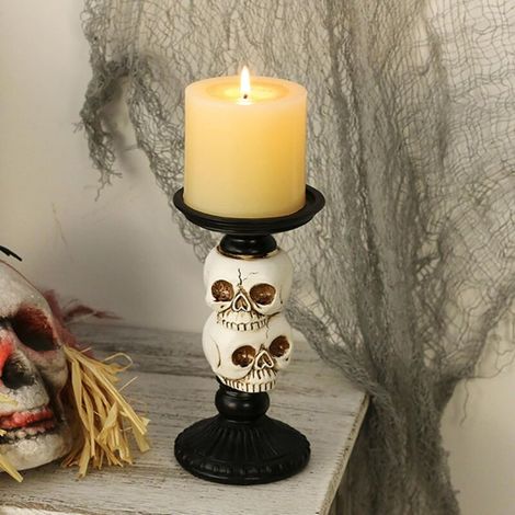 Totenkopf-Kerzenhalter, Halloween-Kerzenständer, Kerzenhalter aus Kunstharz, gruseliger Totenkopf-Teelichthalter mit Totenkopfmotiv für Halloween-Dekoration (1/4)