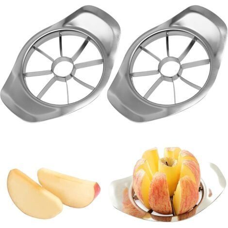 2 Pcs coupe pomme, trancheur de pomme, decoupe pomme en acier inoxydable, découpe pommes à 8 lames, tranche pour Les Pommes et Les Poire, enleve trognon pomme, Réutilisables (1/4)