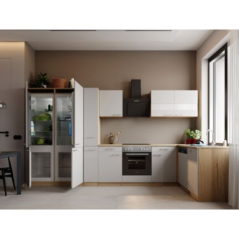 L Küche Einbau Winkelküche Eiche Weiß Merle 370 cm French Door Optik Respekta