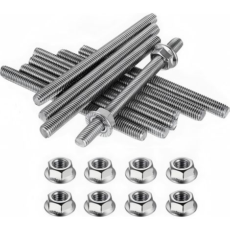 Tige Filetée Inox M8x100mm x10 + écrous à Embase x10, Fixation Robuste  Tiges filetées plein filet M8, écrous à embase assortis, inoxydable 304, pour assemblage structurel et bricolage intensif (1/5)