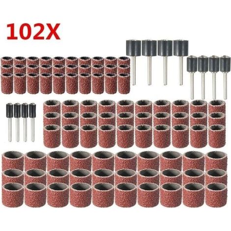 102 Pièces Caoutchouc Tambour De Ponçage avec Boîte Gratuite, Comprenant 90 Pièces Bandes de Ponçage et 12 Pièces Tambour Mandrin pour Dremel Outils Rotatifs (1/5)
