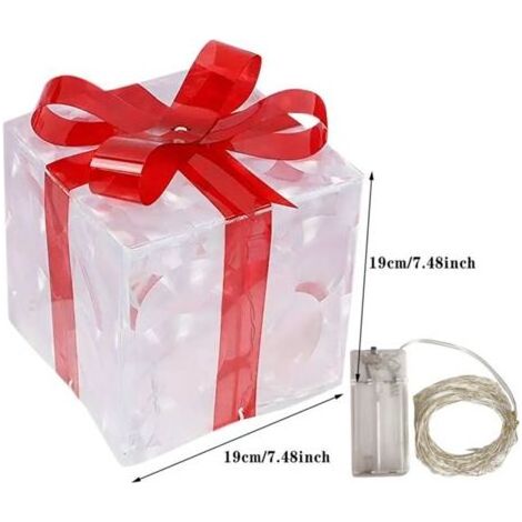 Décorations de Noël lumineuses, coffret cadeau, décorations de Noël lumineuses, nœud décoratif, boîte lumineuse pour mariage, extérieur, jardin, maison et art (19 cm) (1/4)