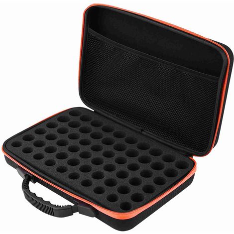 Aufbewahrungskoffer für ätherische Öle, Hartschalenkoffer, 60 Fläschchen (5 ml, 10 ml, 15 ml), EVA, 31 x 22,5 x 7,7 cm, mit Griff, orange (1/5)