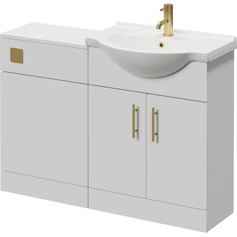 Alexander James Gloss White 1150mm 2 Door Vanity Unit Toilet Suite - 1150mm - Brushed Brass 96mm Knurled Bar HandleWithout James Toilet Pan