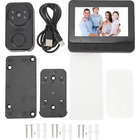 Sonnette d'interphone visuel Vision nocturne infrarouge Type C 2,4 GHz WiFi 2 voies voix 1080P objectif grand angle haute fidélité sonnette vidéo sans fil (1/5)