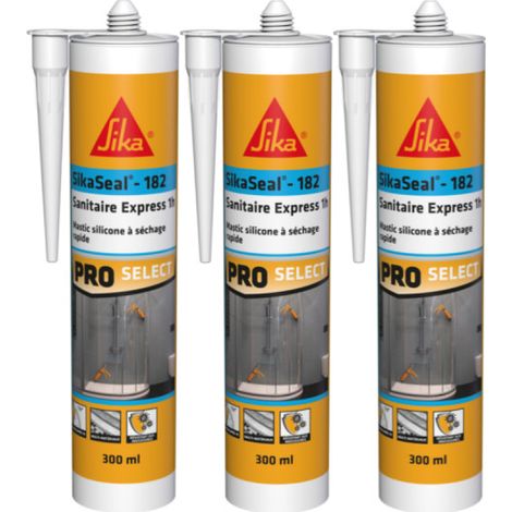 Juego de 3 selladores de silicona de secado rápido SIKA SikaSeal-182 Sanitaire Express 1h - Blanco - 300ml