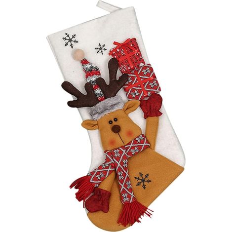 Chaussette De Noël Décorative avec Motif Renne De De Noël pour Bonbons Et Petits Jouets Décoration à Suspendre pour Arbre Mur Et Cheminée Ambiance Festive Et Surprise (1/5)