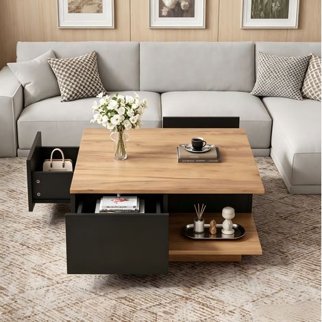 Table basse 70x70 cm 3 tiroirs, bois noir HAVRYA (1/5)