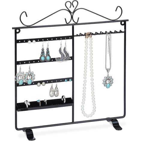 Relaxdays soporte para joyas, expositor para collares, pendientes y anillos, 34 x 31,5 x 9 cm, negro
