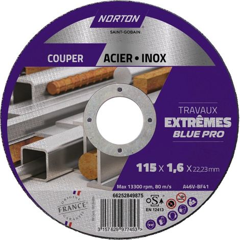 NORTON - Disque à tronçonner métal/inox 115x1.6x22.2
