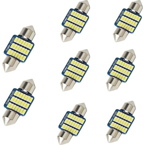 Ampoule LED voiture,8pc,31mm,500 lumens,2 watts lumens,21MSD,12 V Eclairage intérieur à LED,LED voiture,C5W LED,Xénon,Plug and Play,Plafonnier de voiture à LED,Blanc (1/5)