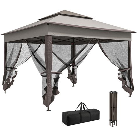 Tonnelle Pliable Carpa 3,3x3,3 m 4 Parois Latérales Malla Anti-UV Bolsa Transporte Gris