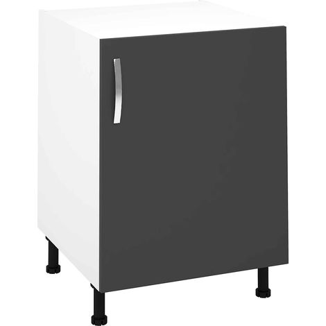 Meuble bas de cuisine avec 1 porte coloris gris - Hauteur 85 x Longueur 60 x profondeur 58 cm (1/2)