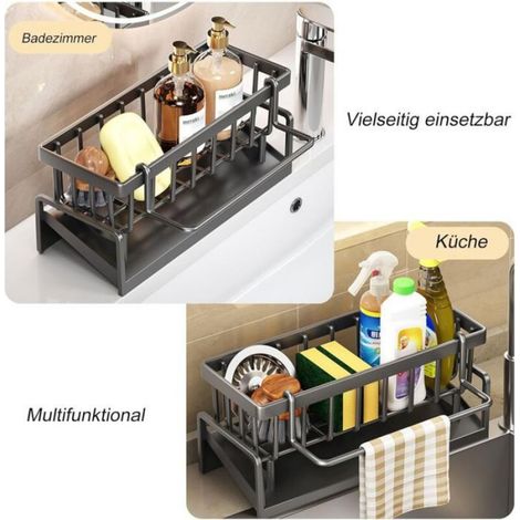 Organisateur évier inox rangement éponge vidange automatique séchage rapide (1/5)