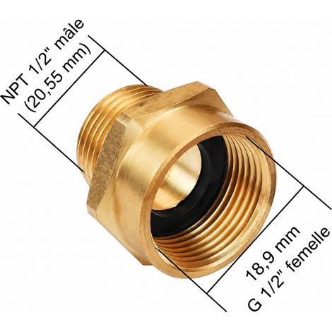 Raccord plomberie laiton douche G1 / 2 adaptateur NPT 10 × 6 × 4 cm 55 g – Livraison gratuite (1/4)