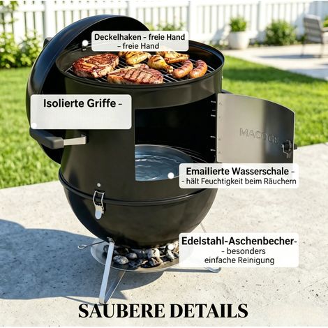 Fumoir charbon 62,5 x 47,5 x 91 cm en métal noir, 3 grilles, pour camping et jardin – MEUBLIV (1/5)