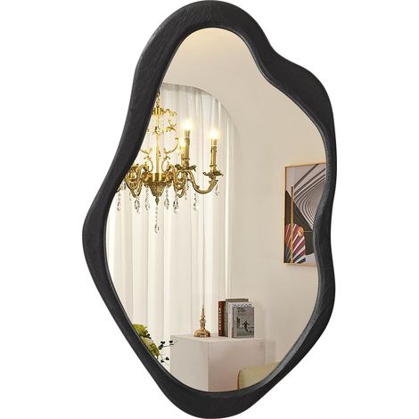 Miroir mural irrégulier petit asymétrique miroirs muraux décoratifs montés au mur moderne unique organique pour décor mural salon salle de bain chambre entrée noir (1/5)