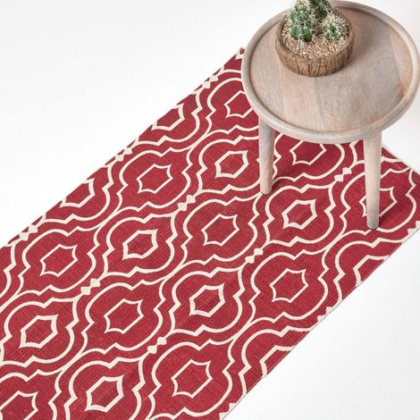 HOMESCAPES Bedruckter Baumwoll-Teppich Riga mit Muster in Rot und Weiß, 66 x 200 cm