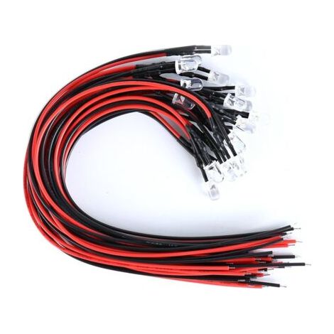 1 Pack (20 Ampoules) 5mm 12V DC Blanc LED Pre-Wired Round Top Ampoule Lampe Pour Bricolage Car Bateau Jouets Parties