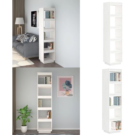 Libreria/Divisorio Bianco 40x35x167cm in Legno Massello di Pino - Divisorio in legno - Scaffale per libri