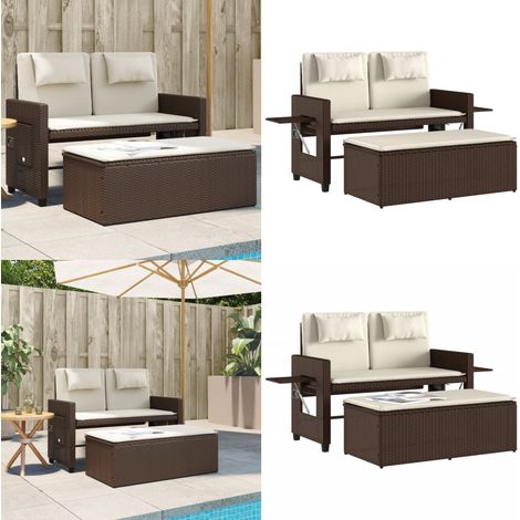 Banc inclinable de jardin avec coussins marron résine tressée - Banc De Jardin - Jardin - Mobilier De Jardin - Chaise Longue - Salon De Jardin - Home & Living