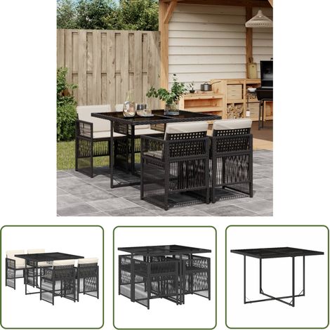 vidaXL Ensemble à manger de jardin coussins 5pcs Noir Résine tressée (1/5)