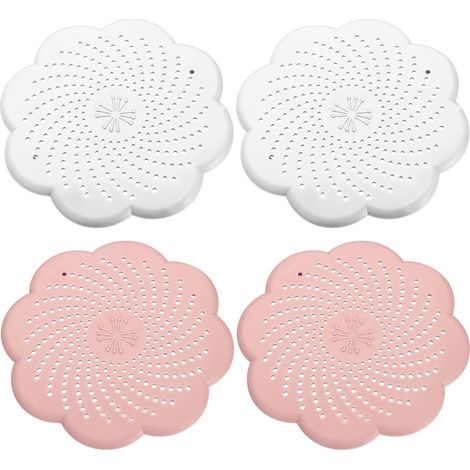 4er-Set universelle Silikon-Abflusssiebe – Haarfänger für Dusche und Badewanne – für Waschbecken, Küche und Dusche – 2 weiße + 2 rosa (1/5)