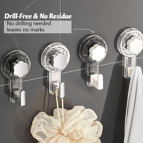 Paquete de 4 ganchos para toallas de baño, ganchos reutilizables con ventosa súper resistente para baño, cocina, camping, automóviles (transparente + blanco) (1/5)