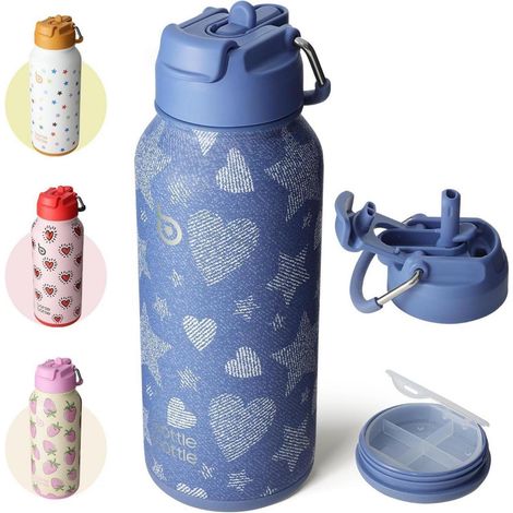 Trinkflasche Edelstahl 1L Strohhalm Auslaufsicher Denim-rhythmus