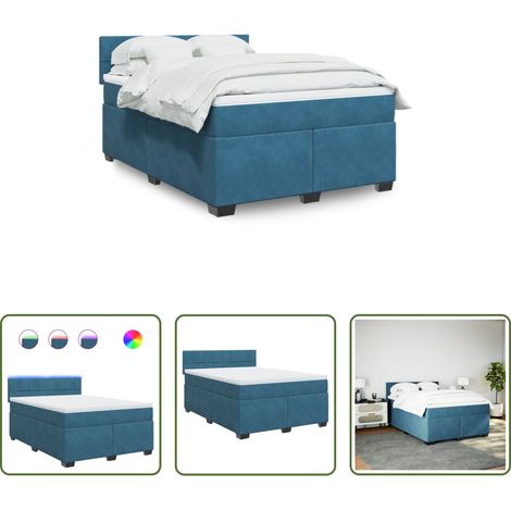 vidaXL Surmatelas -  Sommier à lattes de lit et matelas bleu 140x190 cm velours (1/5)