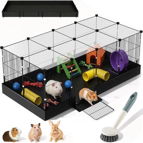 Enclos Lapin Interieur, Parc Lapin Enclos Cochon D'inde avec Couvercle et Revêtement de Sol Imperméable Cage pour Petits Animaux avec Triple Mesures de Sécurité Crochets en Un Clic,122CM x 60CM x 40CM (1/5)