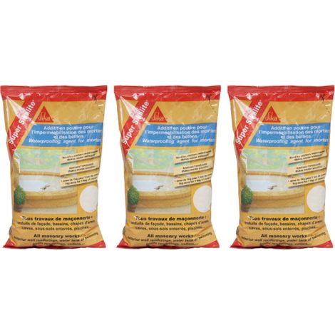 Set von 3 pulverförmigen Zusätzen zum Imprägnieren von Mörtel und Beton - SIKA Super Sikalite - Weiß - 1kg
