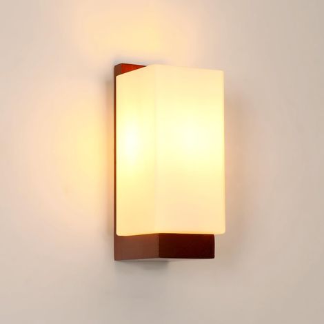 E27 Applique Murale Intérieure Bois Marron Lampe Murale en Verre (1/5)