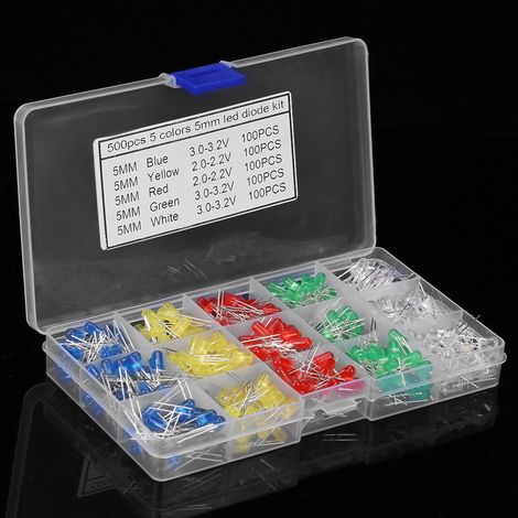 Lot de 500 diodes LED 5mm, couleurs assorties rouge jaune bleu vert blanc, kit électronique (1/5)