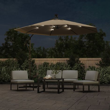 Maison Exclusive - Parasol de jardin en porte-à-faux et lumières LED mât en acier