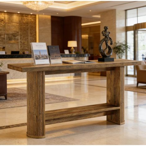 REDOM mesa consola 153x38x16 cm, diseño moderno, estrecha y versátil, madera de ingeniería, marrón (1/5)