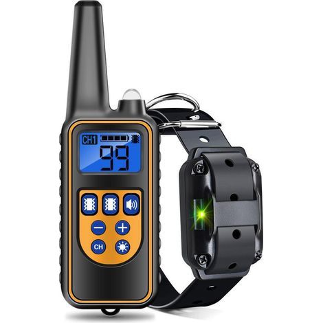 Hundetrainingshalsband, wasserdichtes wiederaufladbares elektrisches Hundehalsband, Fernbedienung 1000 m (Gelb) (1/5)
