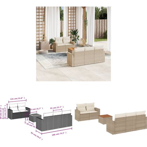 6-tlg. Garten-Sofagarnitur mit Kissen Beige Poly Rattan - Gartensortiment - Gartenmöbelset - Outdoor Möbel - Lounge Set - Rattan Gartenmöbel - Home & Living (1/3)
