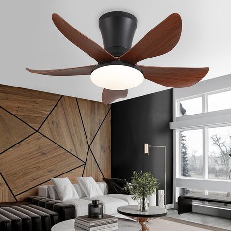 Plafonnier Ventilateur 30 pouces avec Télécommande, Ventilateur de Plafond Brun, Dimmable et Réversible, Fonctionnement Silencieux pour Chambre et Petit Espace (1/4)