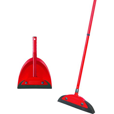 Vileda 158735 Super Feger Classic Scopa con manico e scopa Super Classic Set Paletta Scopa Set Tre Parti, Acciaio, Rosso, 16 x 49 cm (1/4)