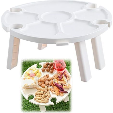 Tragbarer Picknick-Weintisch, kompakter Strandtisch und kleiner Campingtisch, 30 x 16 cm, faltbares Design aus weißem Kunststoff, klein und leicht für Outdoor-Aktivitäten. (1/5)