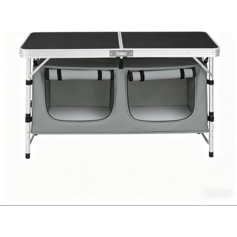 CHICFURN Mesa de camping plegable 120 x 47 cm negra, altura regulable, bolsa de almacenamiento (1/5)