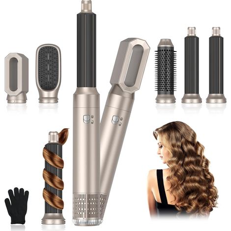Brosse Soufflante Air Styler Set, Seche Cheveux 1000W, Hair Styler 3 Températures, Fer a Boucler Ions Négatifs, pour Sécher, Brosse Coiffante Chauffante, Volumisante, Pour Lisser (1/5)