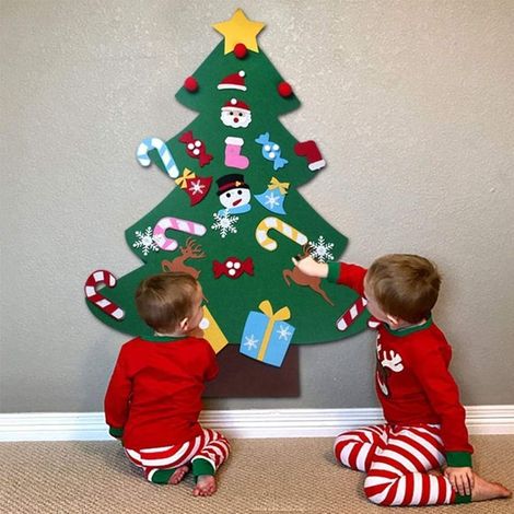 Arbre De Noël En Feutre - 70 x 83 cm - 26 Décorations À Accrocher - Activité DIY Pour Enfants (1/5)
