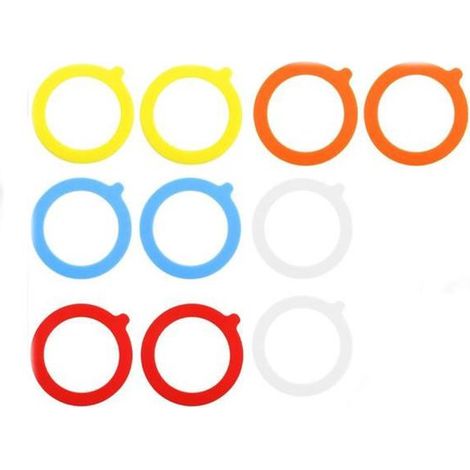Bagues Weck - 10 pièces - Bagues d'étanchéité en silicone - Réutilisables - Bagues de conserve de rechange - Joints en caoutchouc de remplacement - Taille standard - 70 mm x 95 mm - Blanc, orange, rou (1/5)