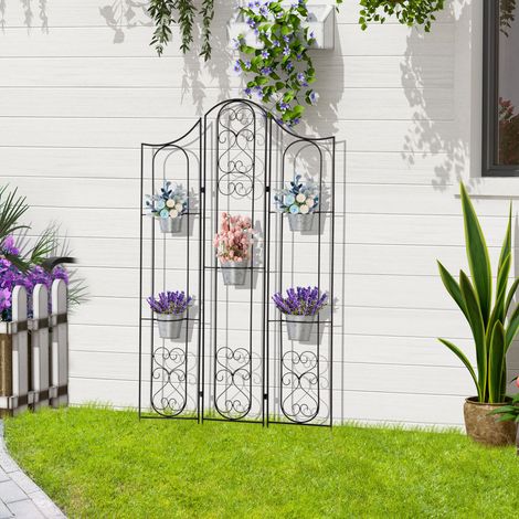 Support vertical pliable pour plantes avec 5 pots métalliques d'extérieur. 82 x 12,5 x 150 cm. Noir.