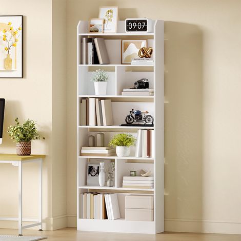 Bibliothèque 7 Niveaux cloison, 24 x 60 x 199,2 cm Blanc Étagère, Meuble de Rangement Livres, Cloison Séparateur, Présentoir, Pour Salon, Chambre, Bureau (1/5)