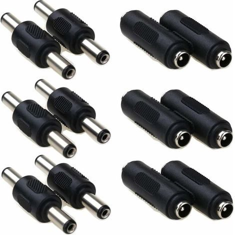Connettore di alimentazione CC da 5,5 x 2,1 mm, maschio-maschio, connettore cilindrico da 5,5 x 2,1 mm femmina-femmina, per telecamera CCTV, monitor per auto, 12 pezzi (1/5)