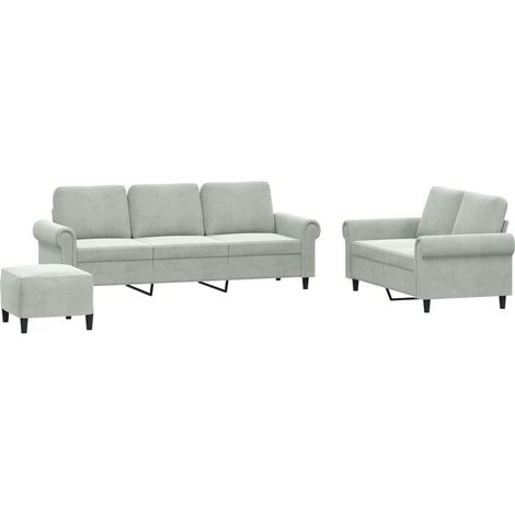 Ensemble de Canapé  Sofas 3 pcs avec coussins Gris clair Velours