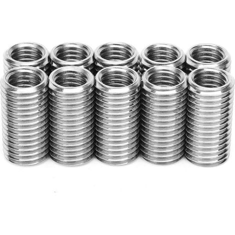 Lntyq Lot de 10 inserts de réparation de filetage M16 x 2 mâles vers M12 x 1,75 filetage femelle de 30 mm de long en acier inoxydable, manchons autotaraudeuses métriques filetés, fixations